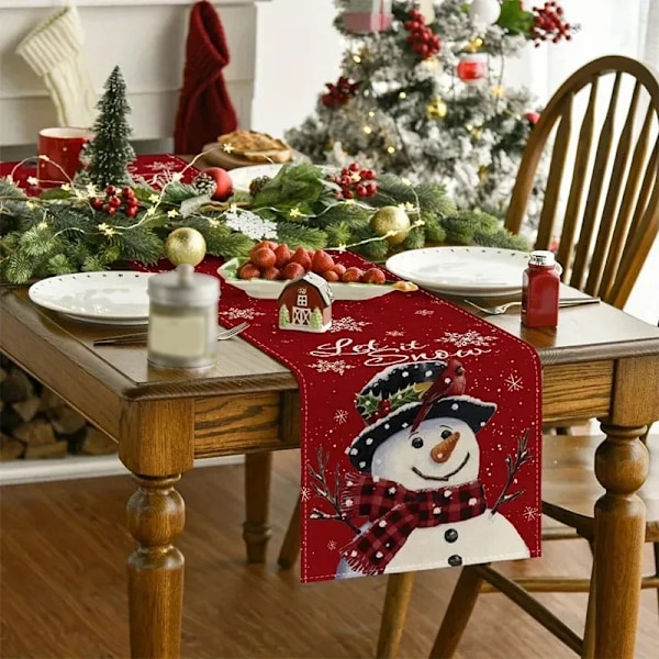 Lin Julbord Löpare Snowman Xmas Tree Hem Matbord Omslag Bordduk 2023 Navidad Noel Juldekorationer 2024 13 183x33cm