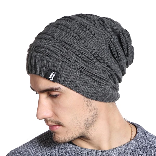 Ny Brev-Etikett Vinterhatt Lång Storlek Stickad Mössa Hög Kvalitet Casual Beanies För Män & Kvinnor Solid Bonnet Mössa Black 54cm-60cm