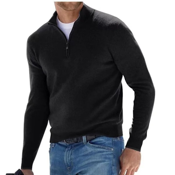 Hösten Mäns Svettväv Varm Pullover Solid Färg Halv Blixtlås Casual Tröja Slim V-Hals Lång Ärm Mäns Sweatshirts Vintertopp Dark Gray Asian M(45-55Kg)