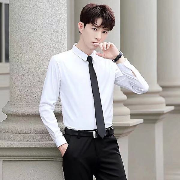 Vaaleanpunainen miesten slim-fit pitkähihainen puku paita miesten korealainen tyyli muodikkaat plus-koko sulhasen bestmanin hääpuku talvi Black L