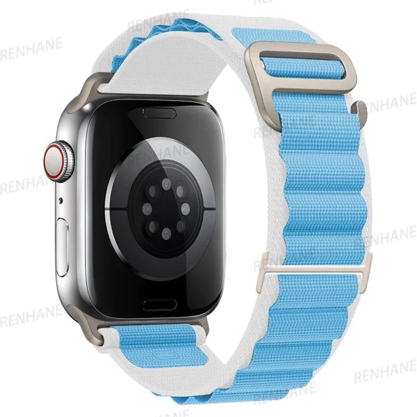 Alpine Loop Band För Apple Watch Rem 49mm 45mm 41mm 44mm 40mm 42mm 38mm Metall G-Hook Nylon Armband iWatch Ultra 9 5 SE 6 7 8 Starlight blue 42mm 44mm 45mm 49mm