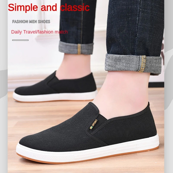 Mænd Lærred Sko Casual Sneaker Til Mænd Let Slip-On Vulkaniseret Komfortable Herre Lejligheder Loafers Nye Sorte Trænere Zapatos Hombres blue 40