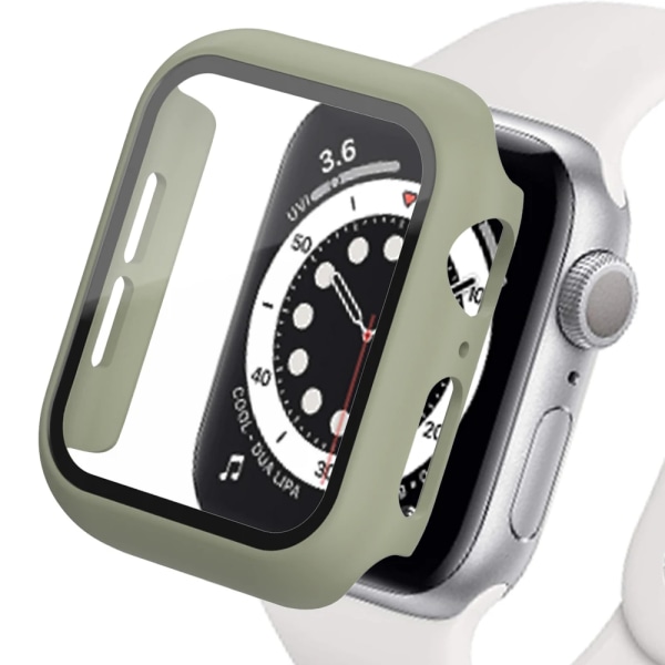 Glas+Matt Watch Cover för Apple Watch Case 45mm 41mm 44mm 40mm 42mm 38mm Bumper+Screen Protector för Iwatch SE 9 8 7 6 5 4 3 2 Khaki 41MM Series 7 8 9