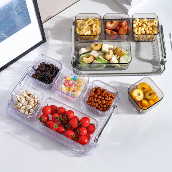 Plastik Caddy Serveringsfad Krydderifad Opbevaringsbeholder Tørret Frugtfad Frugt Snacks Serveringsfad til Bryllup Køkken Clear 3 Bowls A