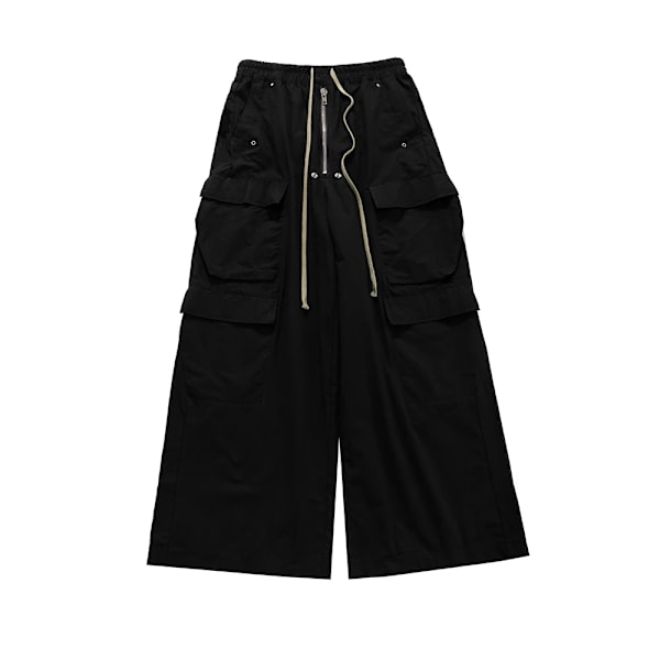 Ro Style Bred Ben Dragsnöre Svarte Lastbukser Unisex Lige Baggy Casual Overalls Mænds Streetwear Løs Overdimensioneret Tro. Bruger black asian L