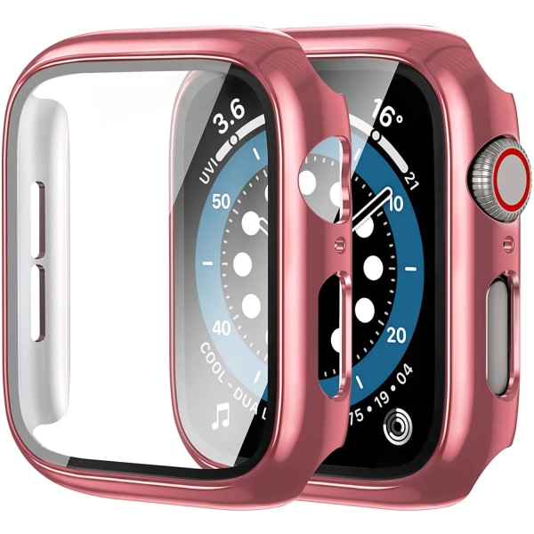 Glas+ cover För Apple Watch Case 44mm 40mm 45mm 41mm 42mm 38mm Tillbehör Pläterad skärmskydd iWatch-serien 9 8 6 5 3 se 7 pink gold 38m series 321
