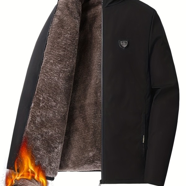 Varm fleecejacka för män för höst och vinter, Casual zip-up jacka med fickor Black L(50)