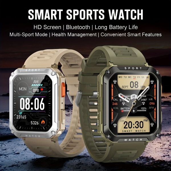 Ny 5,11 cm Robust Military Smart Watch Herr För Android IOS Ftiness Watches Ring Smartwatch Blood Oxygen Watch 100+ Sports Watch Herr + Box Green