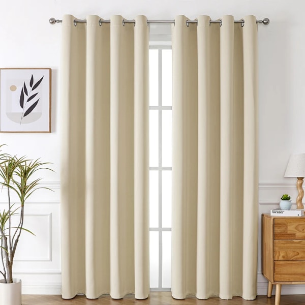 Grommet Solid Blackout Gardiner Beige-1panel 132X160cm(WxL)