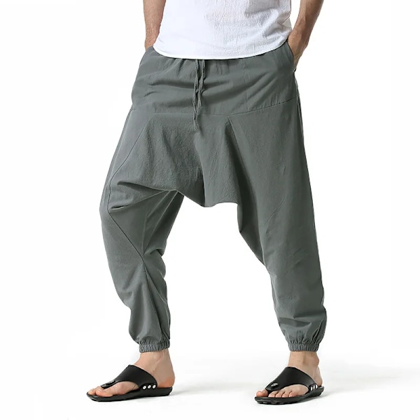 Män Hiphop Harem Byxor Baggy Casual Yoga Loose Drop Crotch Byxor Dark Gray L