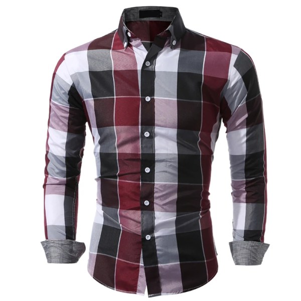 2023 Foreign Trade Långärmad rutig skjorta för män säsongsbetonad casual topp Red L