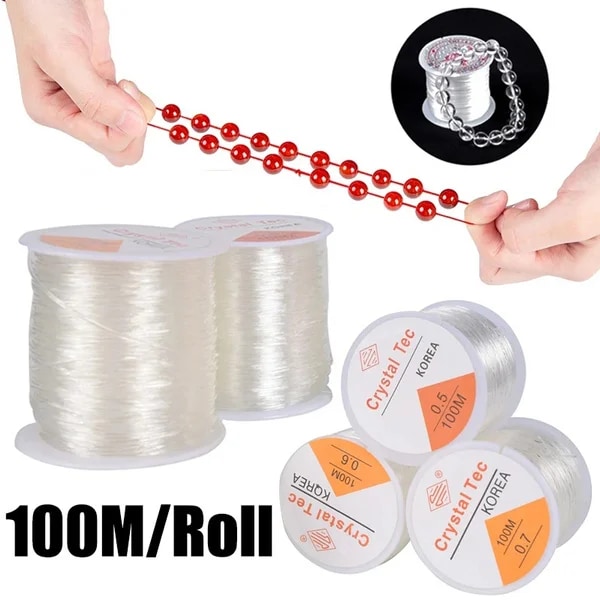 100m Stark Elastisk Kristallpärltråd Tråd Smycken Tillverkning Halsband Armband DIY Pärlor Transparent Sträng Stretchbar Tråd white 0.7mm