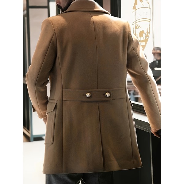 Trendig retro enfärgad långärmad kappa för män Windbreaker Lapel lång överrock för höstvinter Khaki M(48)