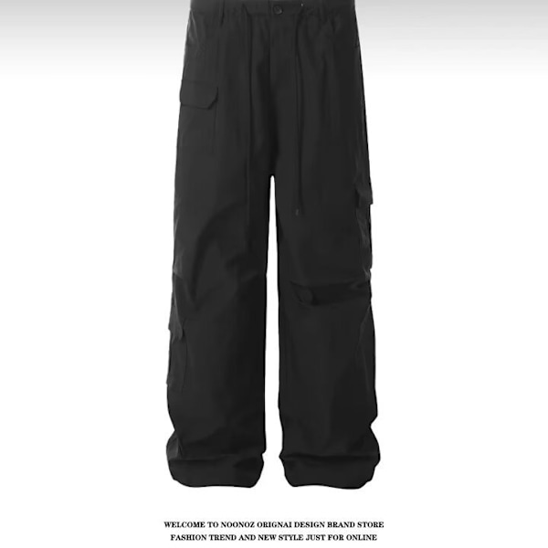 2024 Amerikkalainen muotimerkki Hip Hop -nauhavyötärö Ulkoilu Monitasku Suora Leveä Lahje Casual Käytetty Fallschirmjäger Overalls Black 3XL