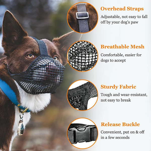 Justerbar Andningsbar Hund Muntäckare För Sommar Anti Bite Anti-Ätande Pet Munn Mesh Munnmask Lång Munnen Dog G Munner black M