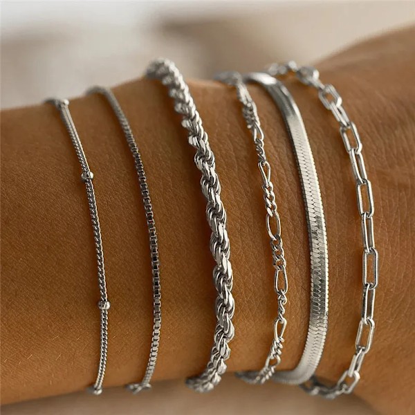 6Pcs Guld Färg Armband Set Boho Retro Tjock Twist Kubanska Kedja Armband För Kvinnor 2024 New Trendy Quality Juvele Gåvor B00124