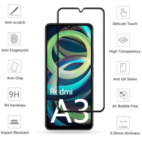 Cover glas för Redmi A3 Härdat glas för Xiaomi Redmi A3 A2 A1 Plus Skärmskydd Skyddstelefonfilm Redmi A3 3 Pcs For Redmi A2 Plus
