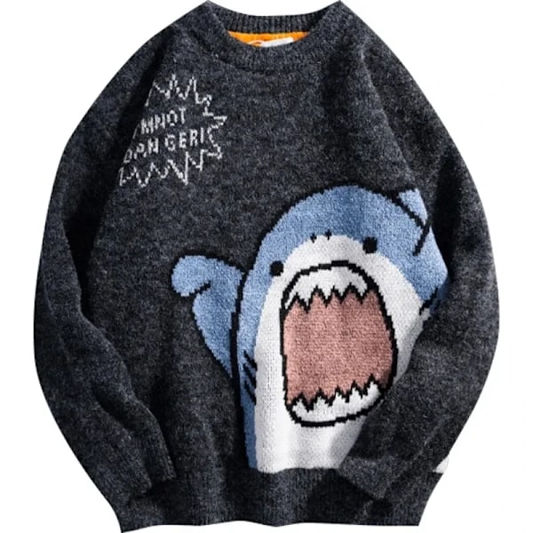 Shark Tröja Män Vinter Tecknad Harajuku Koreanska Y2k Överdimensionerad Turtlenkrack Hip Hop Lös Sticka Jumper Pullover Hög Kragen Tröjar E L