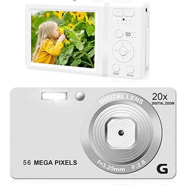4K 56 MP digitalkamera med 20x zoom Kompaktkamera Anti-Shake autofokus med LED Fill Light Videokamera för barn White With 32G Card