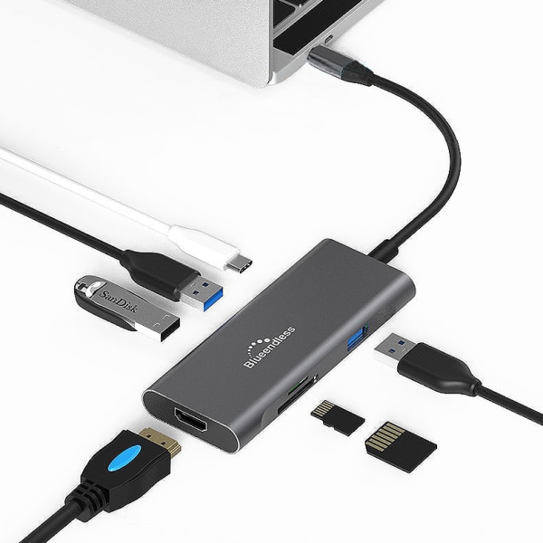 Thunderbolt till USB med 3 Portar + HDMI + USB-C Adapter Macbook gray