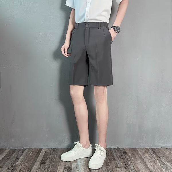 Casual Suit Shorts Män Draping Sommar Beskärda Byxor Män Tunna Lös Trendy Kostym Byxor Mäns Straight Vit Black 38