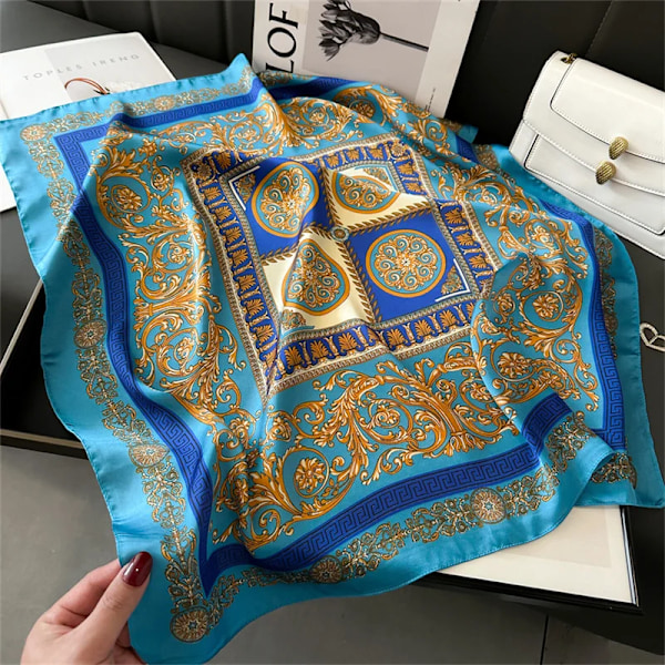 2024 Ny Mode 70X70cm Trykt Kvindernes Tørklæde Pashmina Silke Tørklæde Firkantet Sjal Dekorativt Hovedbånd Hals Luksus Konstruktion Bandana JNC270-01 70X70cm