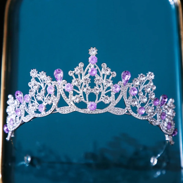 12 färger Prinsessan Drottning Flickor Rosa Kristall Tiara För Kvinnor Fest Födelsedag Krona Hår Klänning Accessoarer Huvudbonader Smycken silver purple