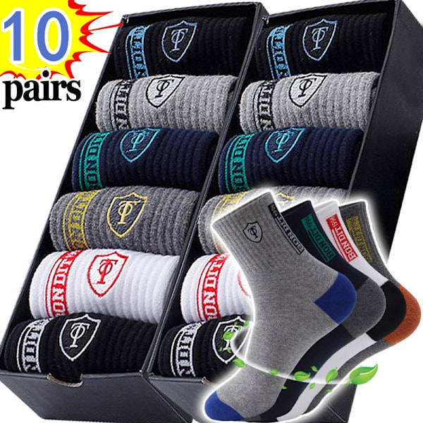 10 par åndbare bomuldssportsstrømper til mænd, bambusfiber, efterår og vinter, mænds strømper, svedabsorberende, deodorant, business sokker 10 pairs C Single code