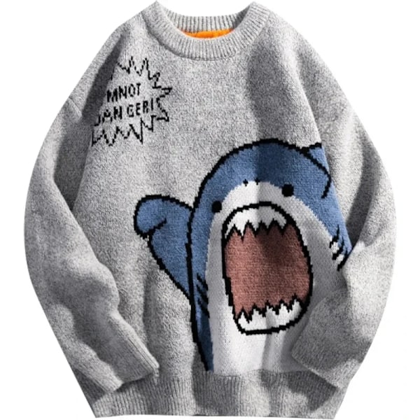 Shark Tröja Män Vinter Tecknad Harajuku Koreanska Y2k Överdimensionerad Turtlenkrack Hip Hop Lös Sticka Jumper Pullover Hög Kragen Tröjar A XXL