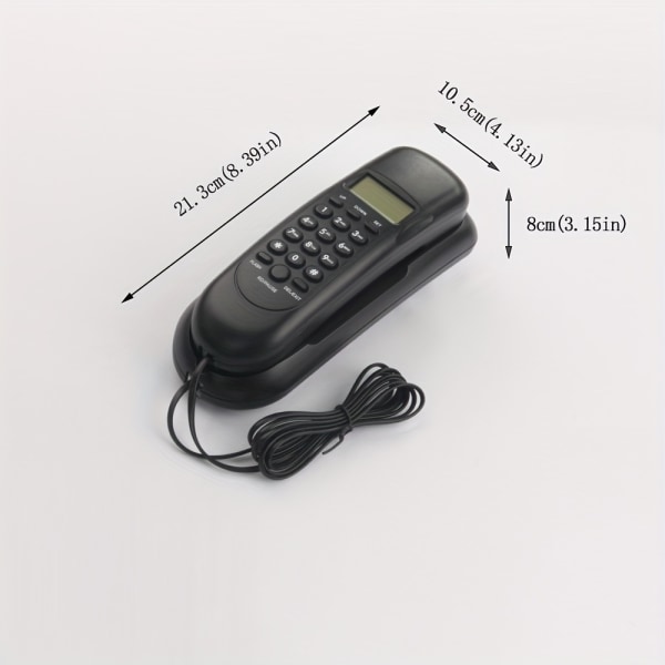 Hotellvägg Telefon Hem Sängbord Badrum Mini Väggförlängning Med DTMF/FSK Samtalsidentifierare Black 98x73x197MM