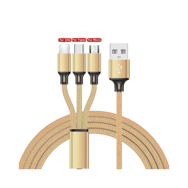 3 i 1 Micro USB Typ C 1,2 m laddarkabel 2,1A ström Flera USB laddningssladd Usbc-mobiltelefonkabel för ios/Android/Typ-C Gold 1.2m For 3 in 1