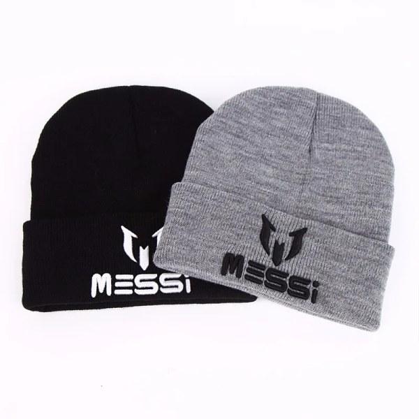 Ny fotboll Messi-fans Mössa kvinnor Män Skullies Svart Grå Dam Mössa Vitare Mössor Beanies Varm stickad mössa Cap Gorros black