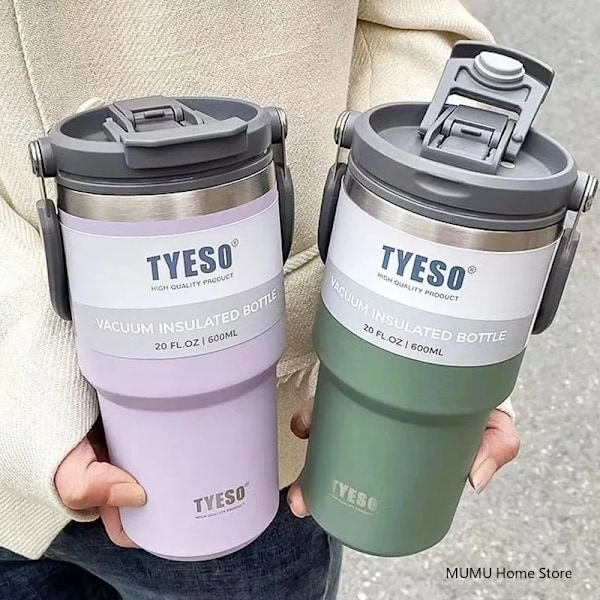 Tyeso Termisk Vandflaske Stål Dobbelt-Lag Isoleret Kop Kold Og Varm Kaffe Kop Tumbler K Rejse Kops Purple With Cup Bag 600ML