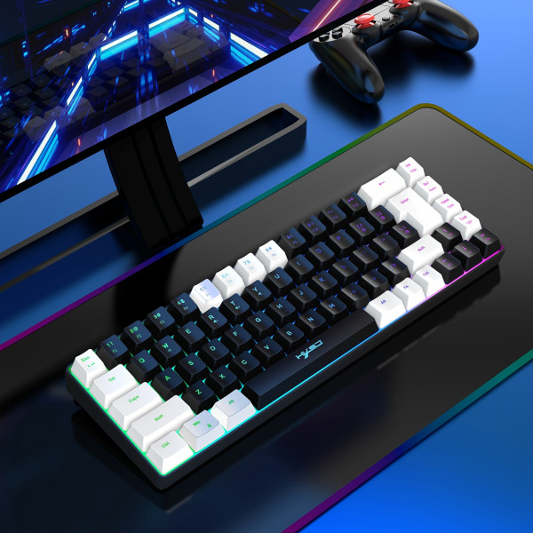 Vitt och svart RGB-tangentbord och spelmus, kompakt 68-tangenters mini-trådanslutet tangentbord RGB-bakgrundsbelyst 1200-3600 DPI-mus