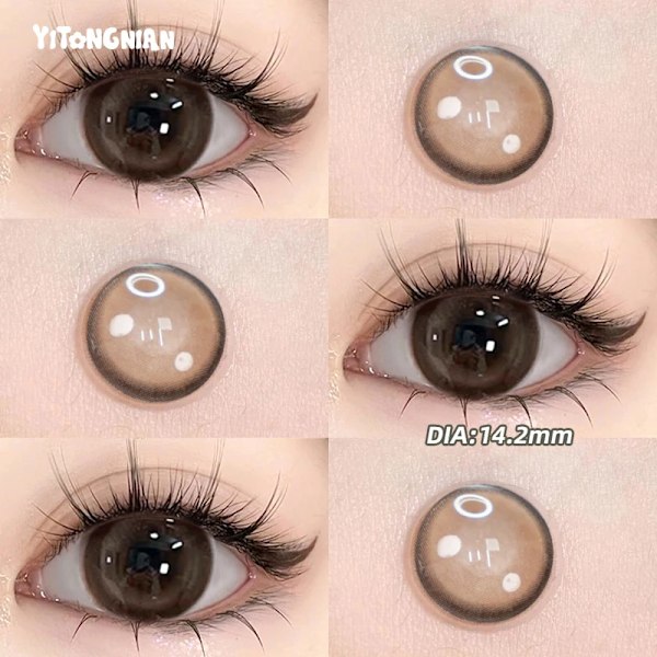 Yi Tong Nian14. 2Mm Naturliga Bruna Kontaktlinser För Kvinnors Makeup, Skönhet, Ögonvård, Mjuka Och Hydrofila Linser I Sex Månader Almond palm 0