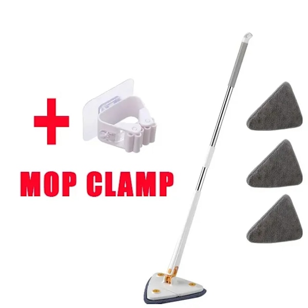 Rengøringsmop 360° Drejelig Vandabsorption Trekantet Mop Foldsbar Automatisk Vandpresning Vægrensning Mop ELLER 3 Mop Klud White 3pcs cloth