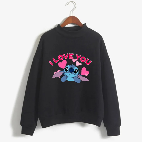 2023 Turtleneck hoodie Stitch Funny Women Harajuku Cute Lilo and Stitch Anime Sweatshirt Manga Streetwear Hoody Kvinna black59003 M