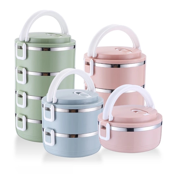 Bärbar matlåda i rostfritt stål Mikrovågsugn Bento Box Matförvaringsbehållare för barn Picknick Kontorsarbetare Skola Pink 2