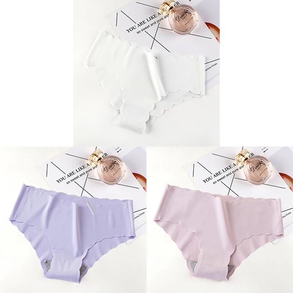 3st/ set Sömlösa underkläder Kvinnliga Slip Silk Dam Enfärgade Trosor Dam Ruffle Kalsonger Flickbyxor Slät Trosa Bragas white violet pink M