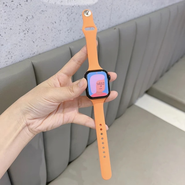 Smal silikonrem för Apple Watch -band 40mm band 41mm 45mm correa 38mm 44mm 49mm Sportarmband iWatch serie 8 7 6 5 se 4 3 2 7 papaya 42mm 44mm 45mm 49mm