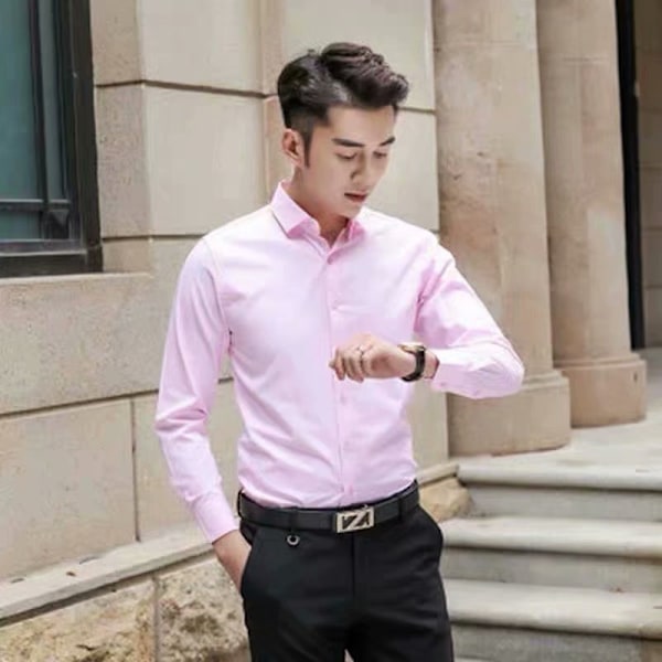 Vår Och Höst Långärmad Vit Skjorta Herr Koreansk Stil Slim-Fit Skjorta Professionell Skjorta Affärsklänning Arbetskläder Bröllopsklänning Black S