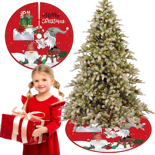 1 st 90 cm Rund Julgransskjort Santa Tomte Snögubbe Älg Julgran Matta Julgran Dekoration Noel 2024 Semester Hem Fest 90cm tree skirt-A 35inch(90cm)