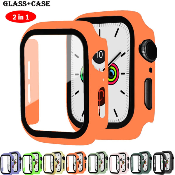 Glas+ cover För Apple Watch Case 44mm 40mm 42mm 38mm stötfångare Skärmskydd för Apple Watch Tillbehör 9 8 7 6 5 4 3 41mm 45mm Orange 29 Series 654 SE 40MM
