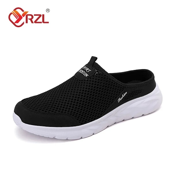 Yrzl Män Halv Tofflor Sommar Andas Mesh Män Skor Utomhus Casual Vandring Skor Stora Platta Ljus Mesh Toffpare Sandaler All black 40