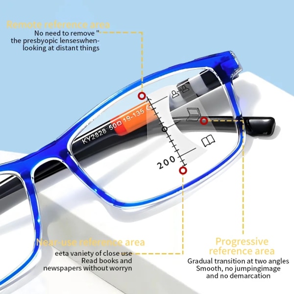 Multifokala progressiva läsglasögon Män Intelligent liten ram Ultralätt antiblått ljus Presbyopiska glasögon kvinnor +1.0~+4.0 Progressive-Purple