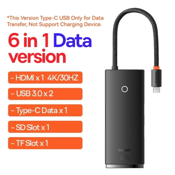 Bas192.- HUB USB 3.0 av typ C, med 6 portar, kompatibel HDMI, adapter 4K @ 30Hz, station 6 000 S6 för PC, tillbehör information 6 in 1 PD Transfer B CHINA