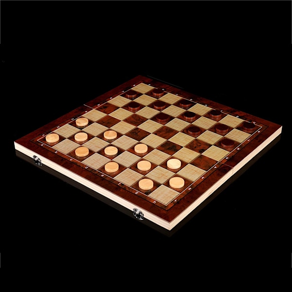 3 i 1 skakbræt, foldbart træ bærbart skakspilbræt, træ skakbræt til voksne (skak + dam og backgammon) 24CM Chess Board