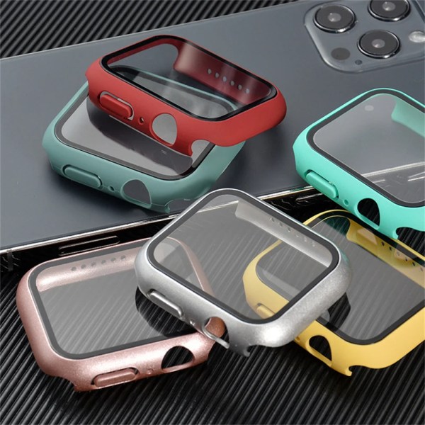 Härdat Glas+ Case För apple watch Tillbehör 44mm 41mm 45mm 40mm 38/42mm Skärmskydd+ cover iWatch-serien 9 4 5 6 SE 7 8 Barbie powder 23 Series 6-5-4-SE 44MM