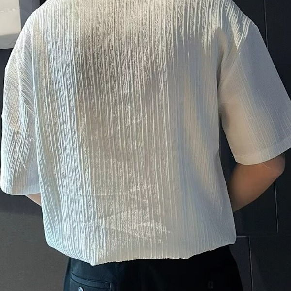 Ice Silk Pikétröje Herre Kortærmet Sommer Tynd Mode Mærke V-hals T-shirt 2024 Ny Halværmet T-shirt Til Mænd White M