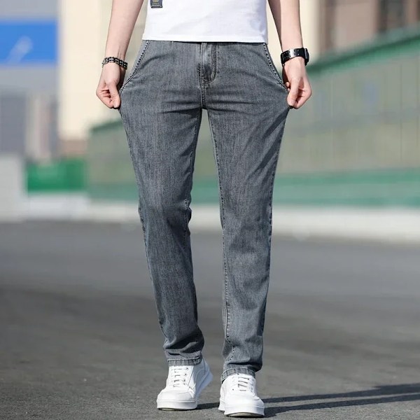 Tunna Sommar Jeans Mäns Nya Lös Stretch Grå Fashion Business Byxor Casual Straight Baggy Denim Byxor Man GRAY 31